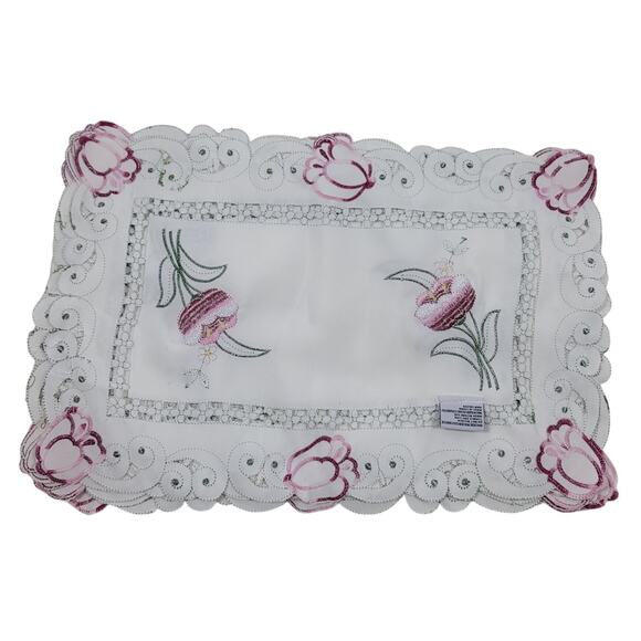 Gold Coast Pink Tulip Cutout Floral Thin Cloth Placemats Set of 8 13" x 18" - Picture 2 of 4